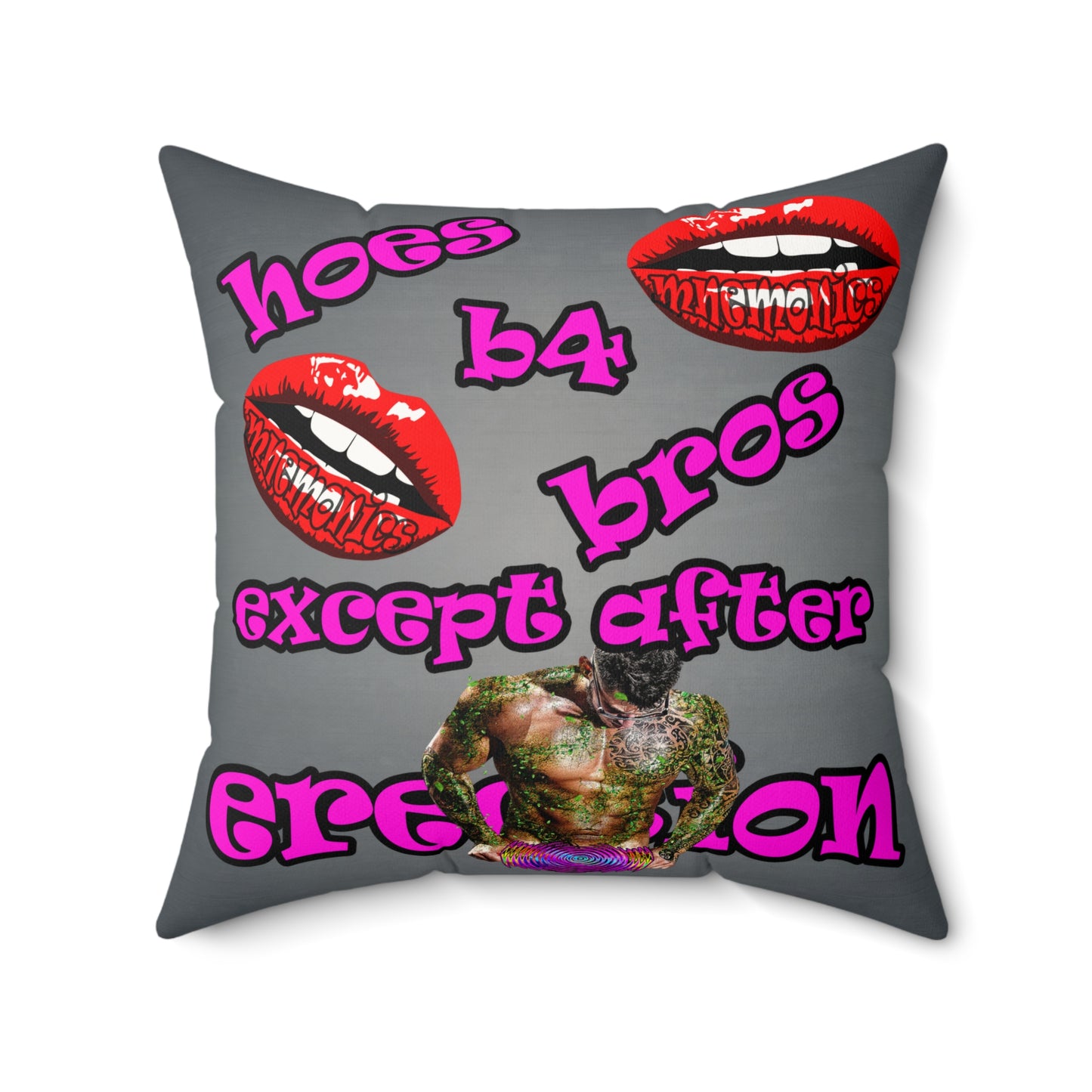 hoes b4 bros - Faux Suede Square Pillow - (grey-light grey)
