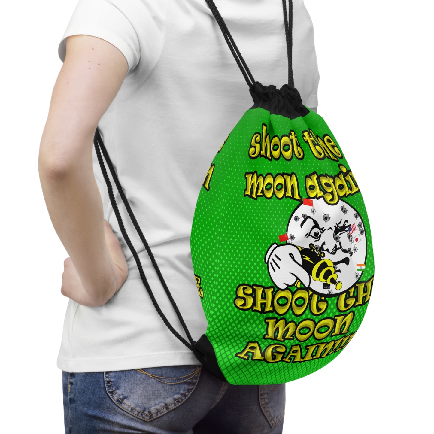 shoot the moon again - Drawstring Bag (logo green)