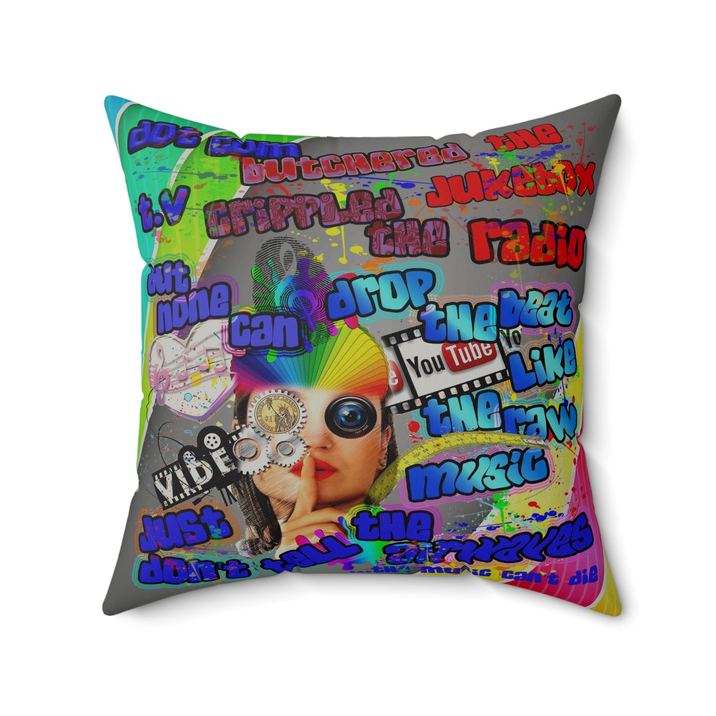 drop the beat - Faux Suede Square Pillow - (rainbow split)