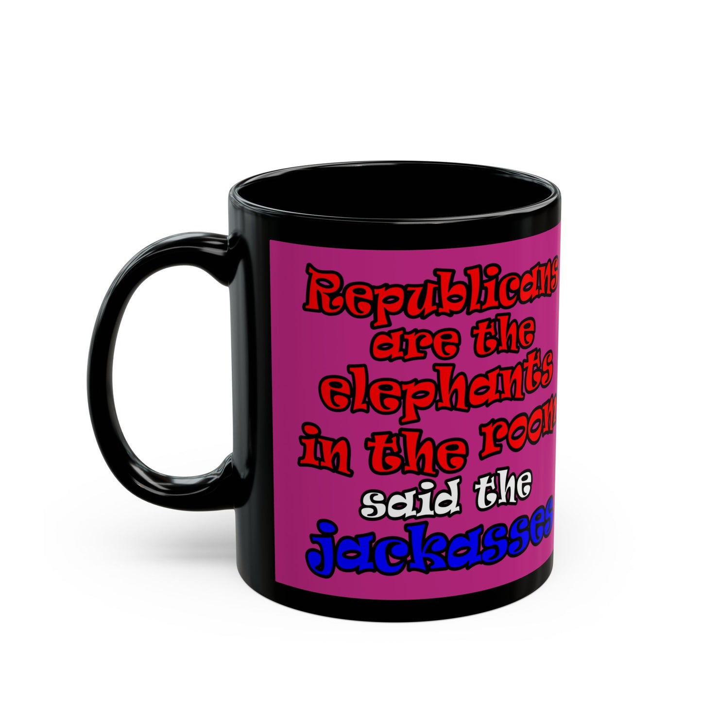 donkeys and elephants - Black Mug (pink)