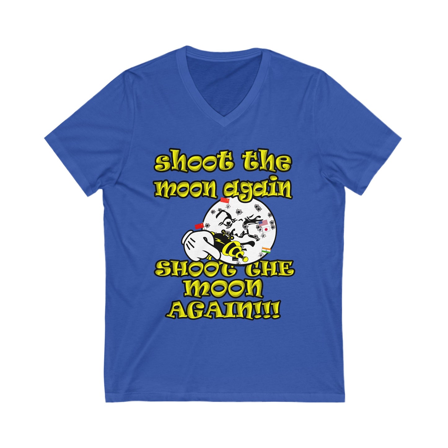 shoot the moon again - Unisex Jersey Short Sleeve V-Neck Tee