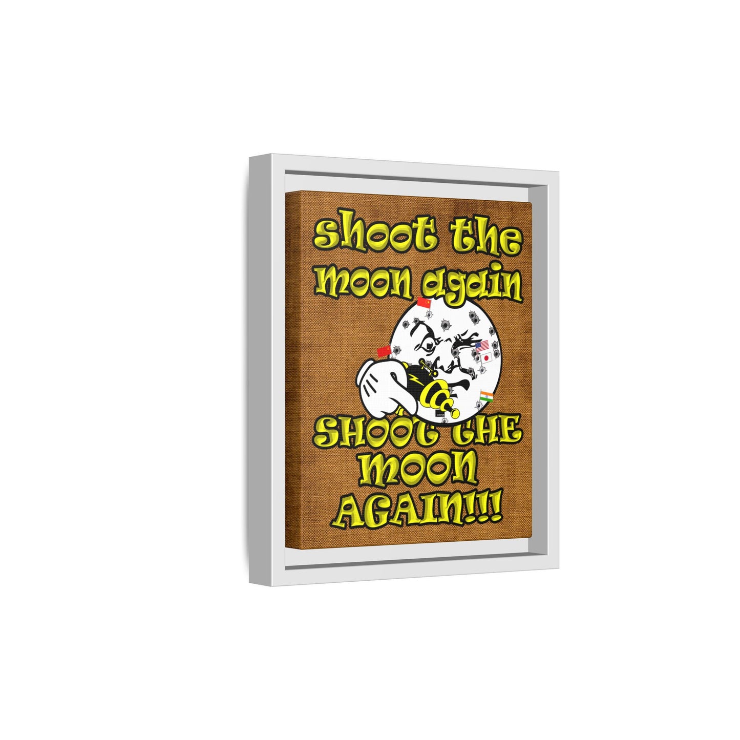 shoot the moon again - framed canvas art (brown papyrus)
