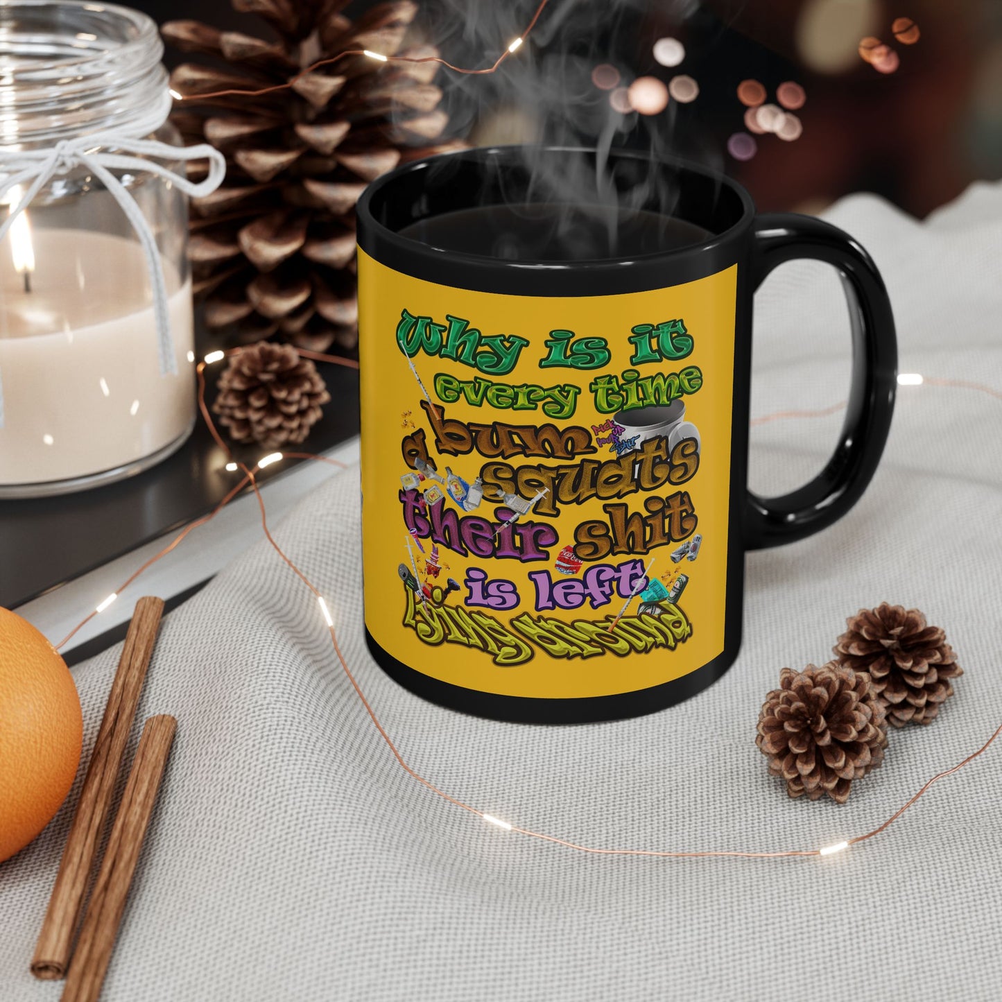 the bum's shit - Black Mug (yellow)