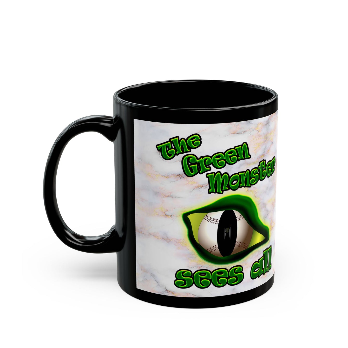 green monster - Black Mug (white marble)