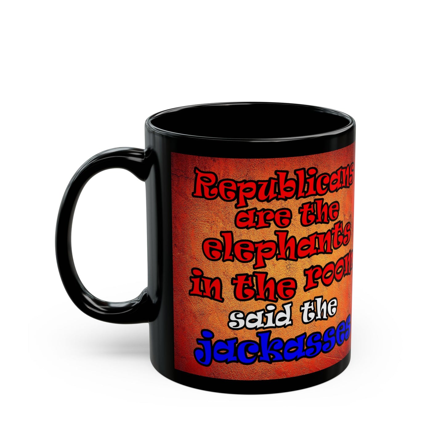 donkeys and elephants - Black Mug (burnt orange)