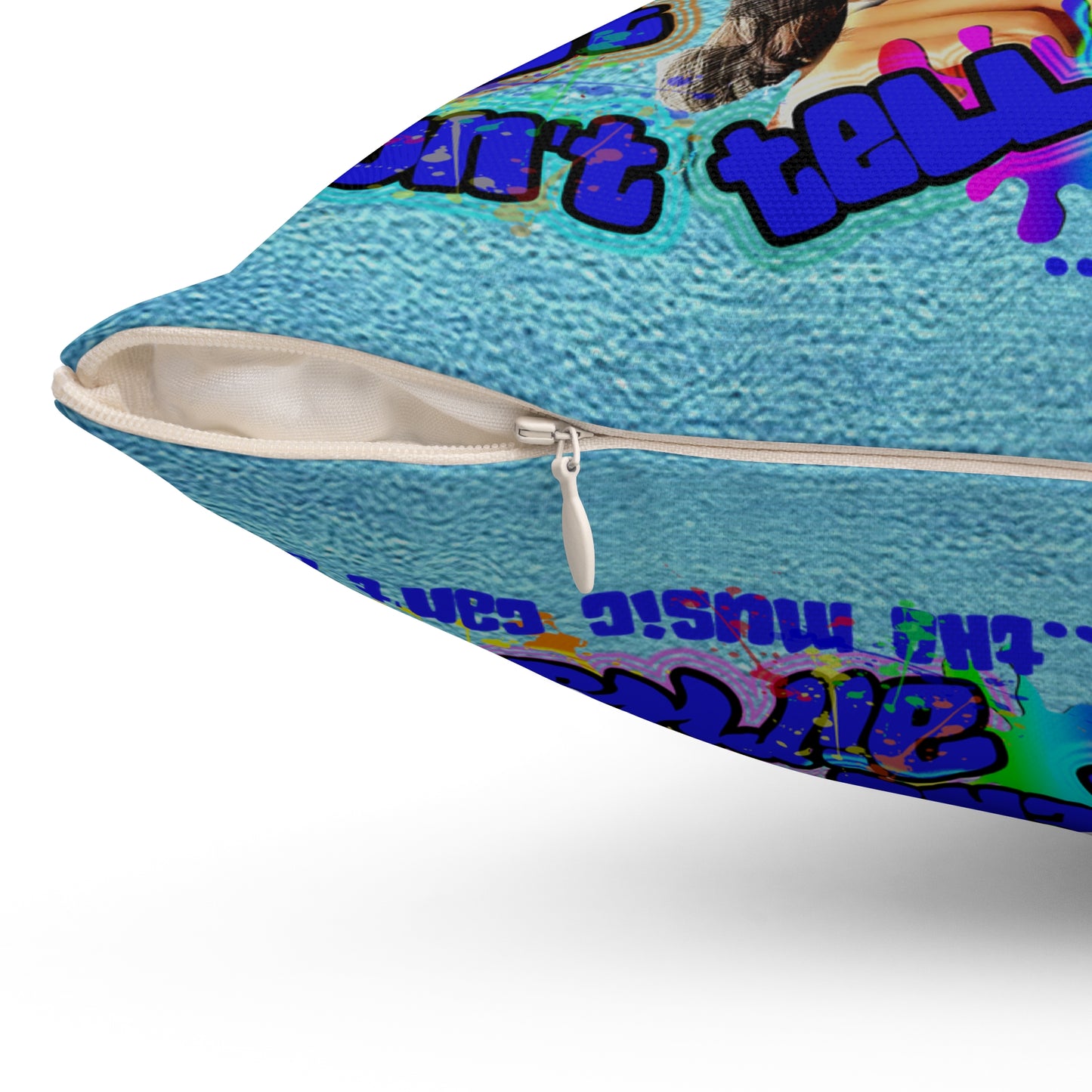 drop the beat - Spun Polyester Square Pillow - (faded blue)