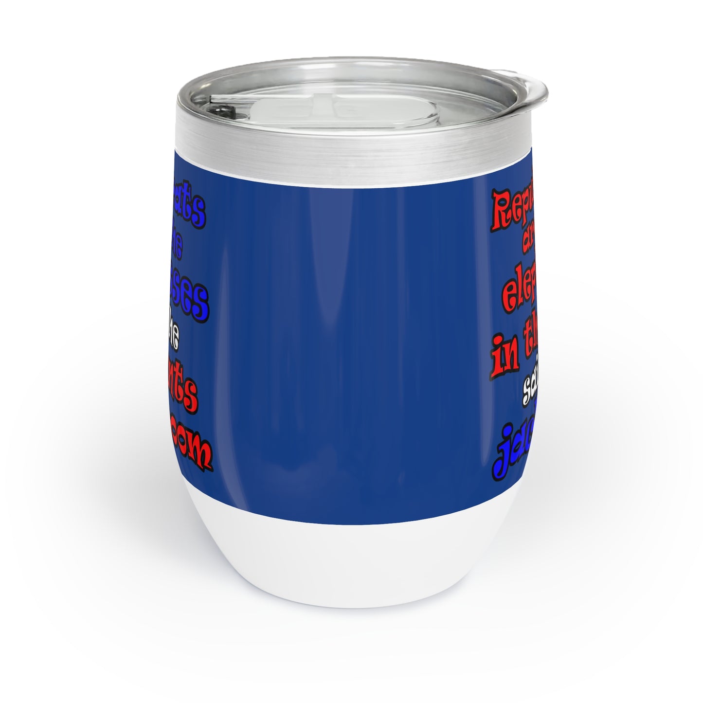 donkeys and elephants - Chill Wine Tumbler (dark blue)