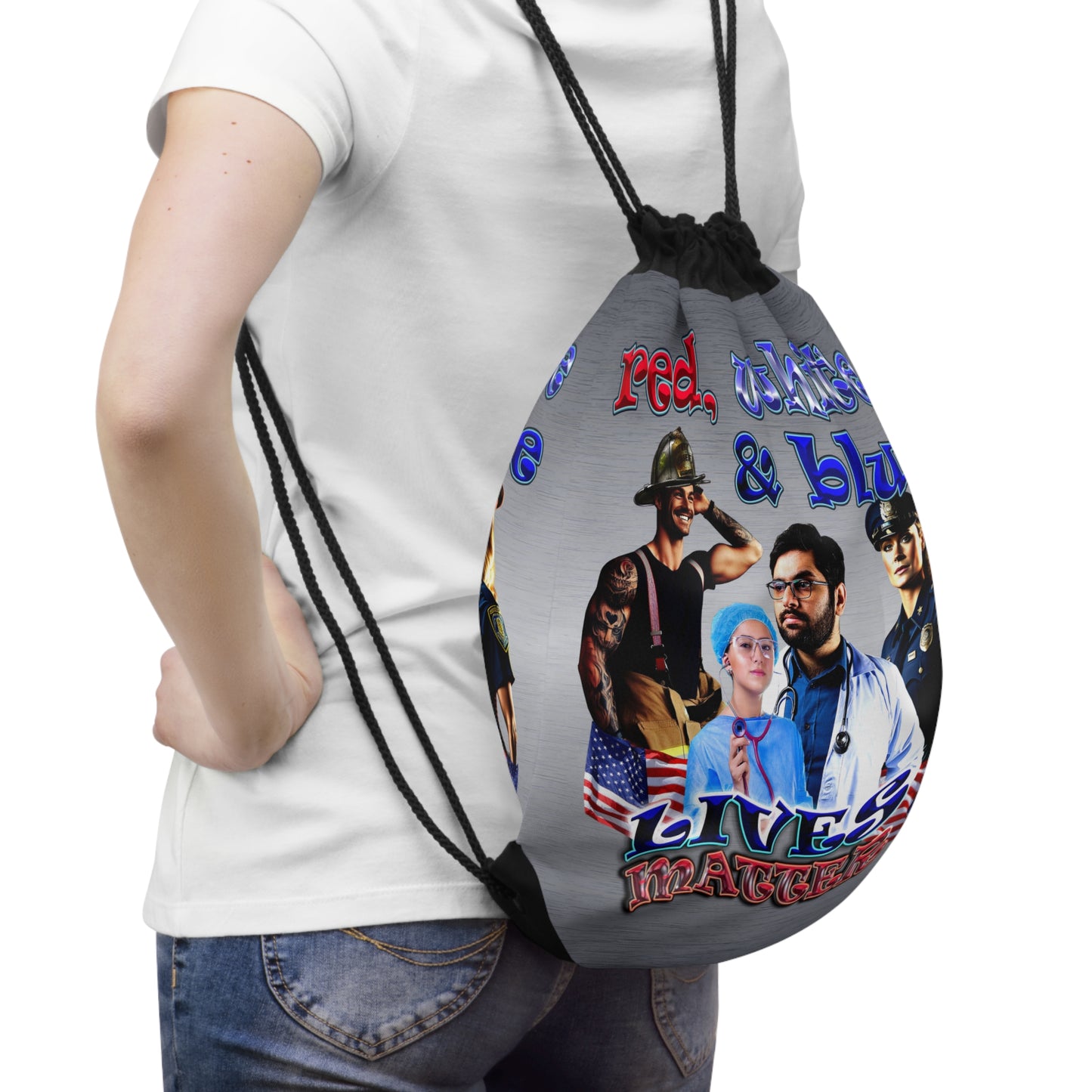 rw&b lives matter - Drawstring Bag (brushed nickel)