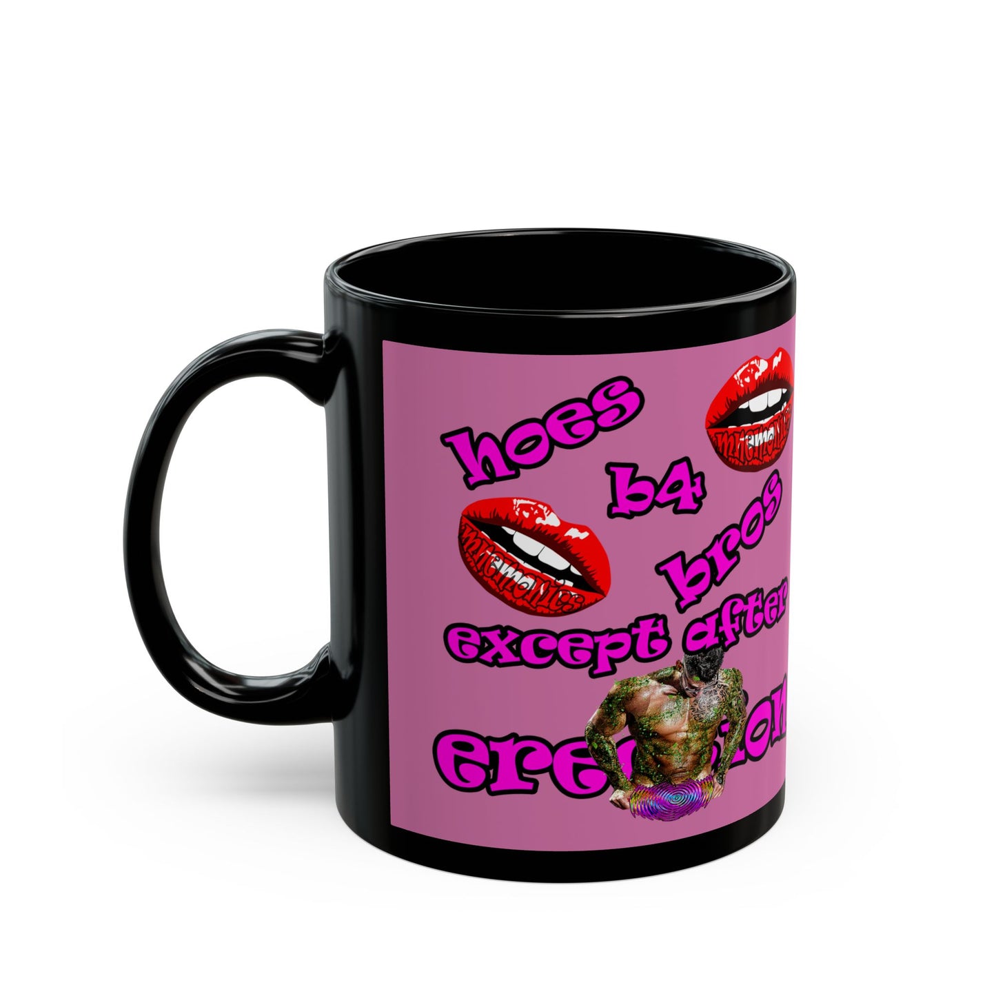 hoes b4 bros - Black Mug (light pink)