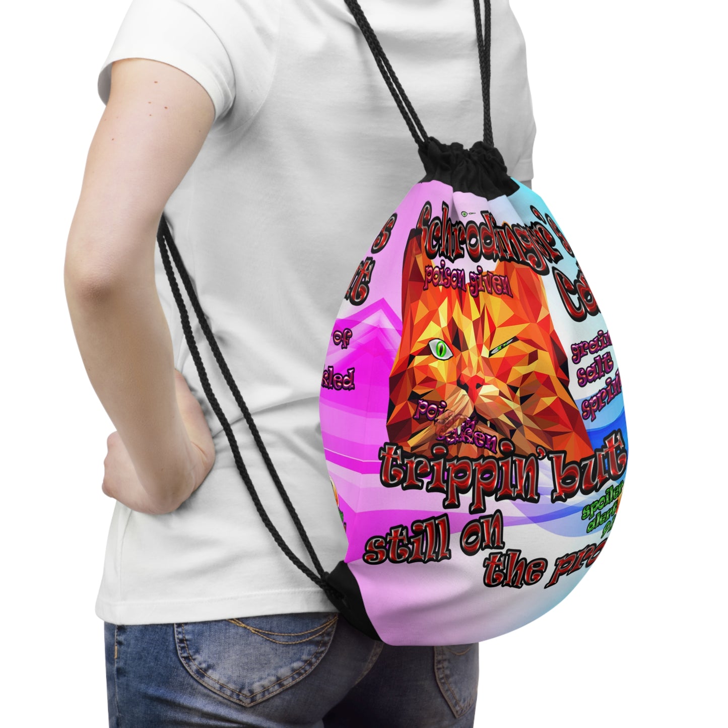 schrodinger's cat - Drawstring Bag (light blue-pink wave)