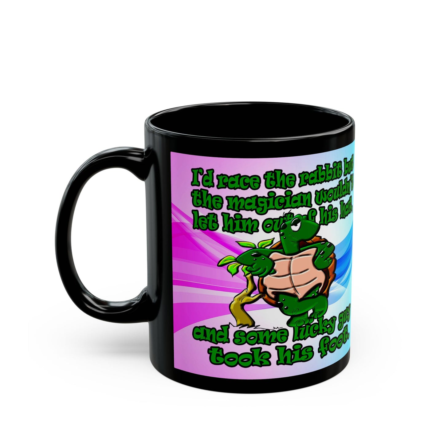 turtle race - Black Mug (light blue-pink wave)