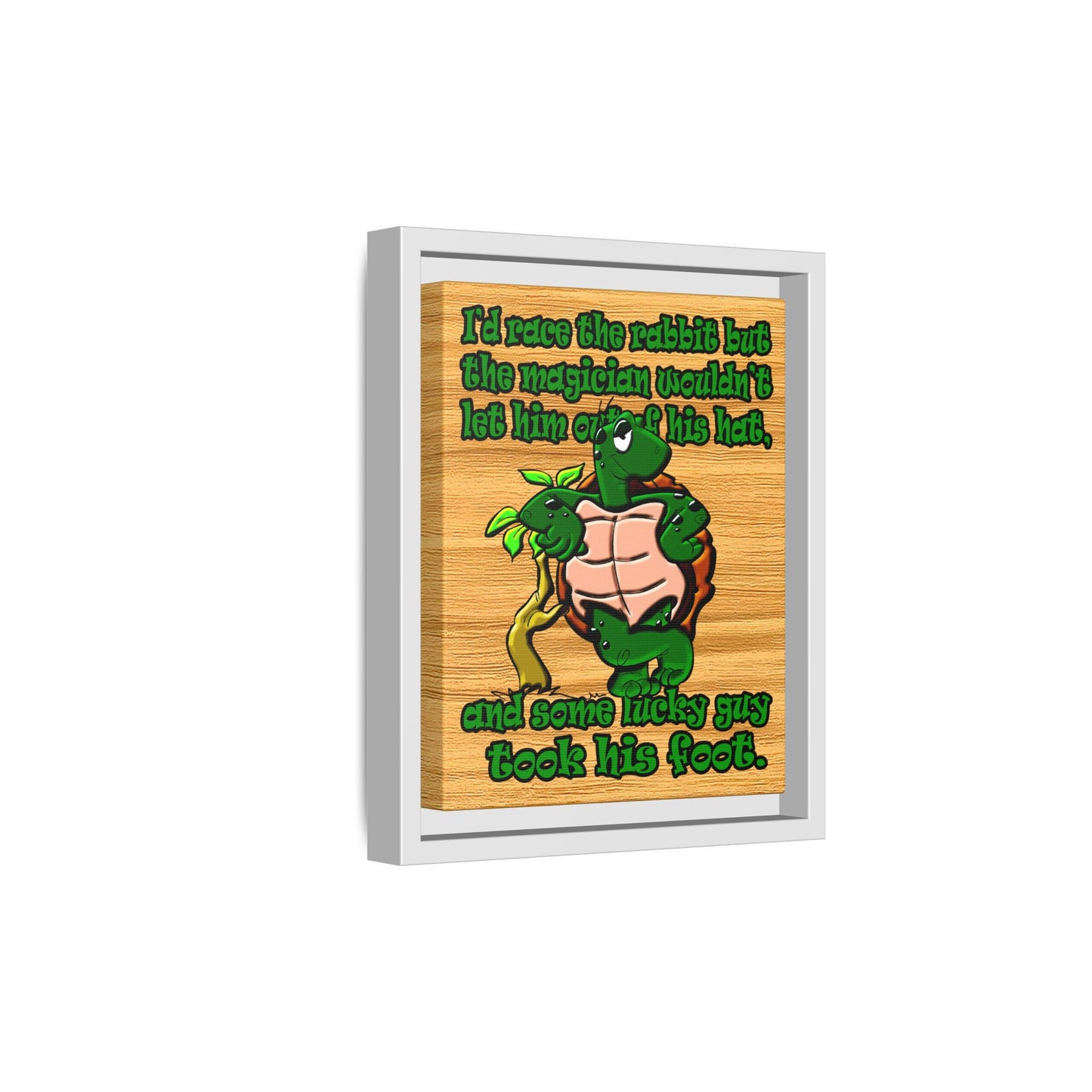 turtle race - framed canvas art (butterscotch wood finish)