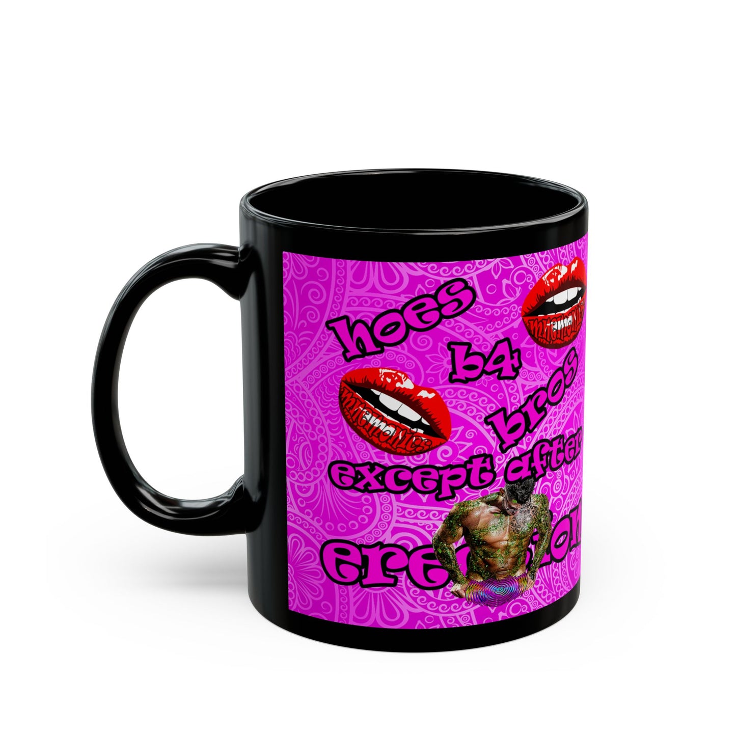 hoes b4 bros - Black Mug (pink swirl)