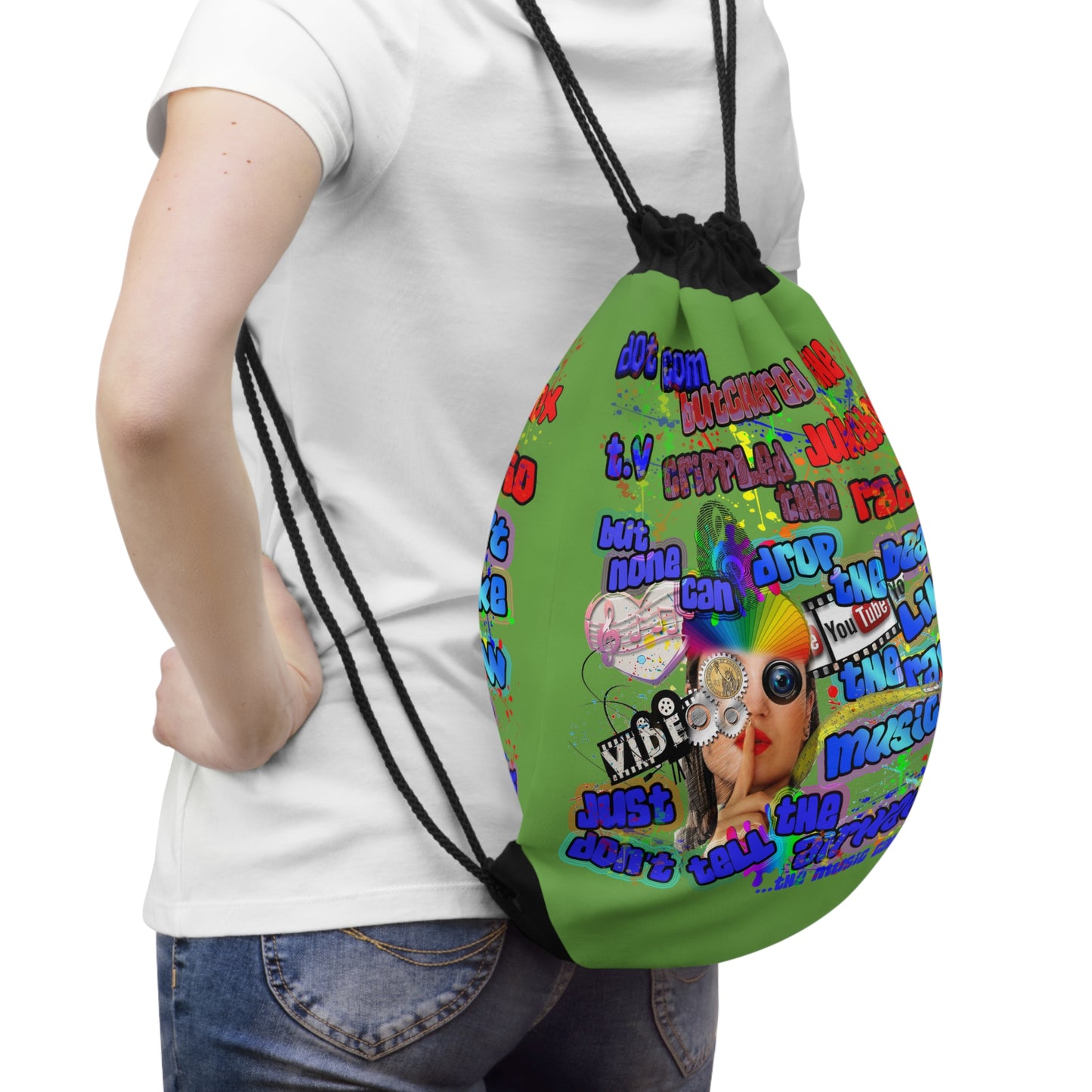 drop the beat - Drawstring Bag (green)