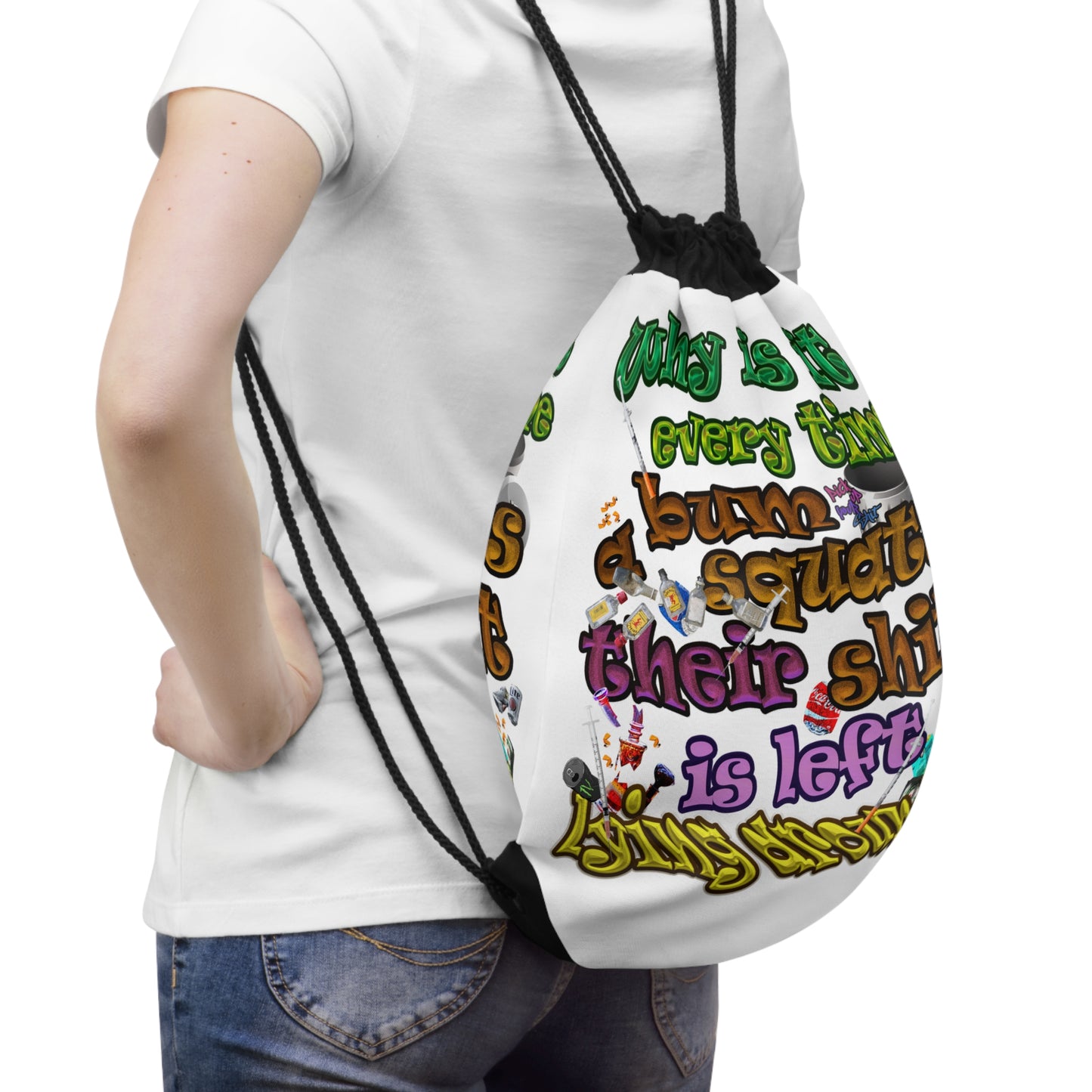 the bum's shit - Drawstring Bag (white)