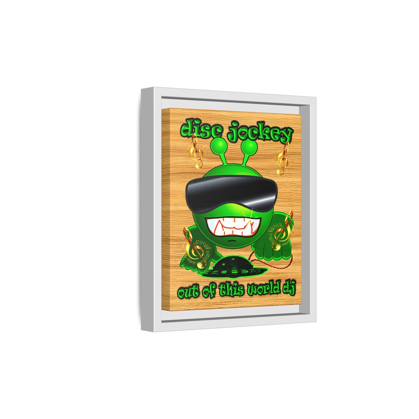 disc jockey - framed canvas art (butterscotch wood finish)