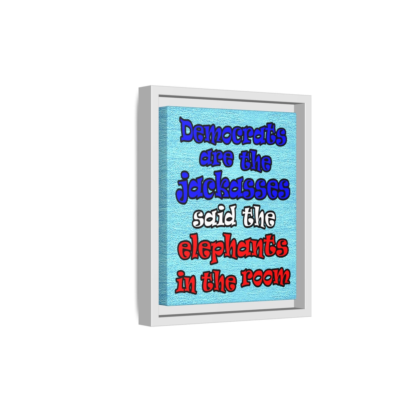 donkeys and elephants - framed canvas art (faded blue)