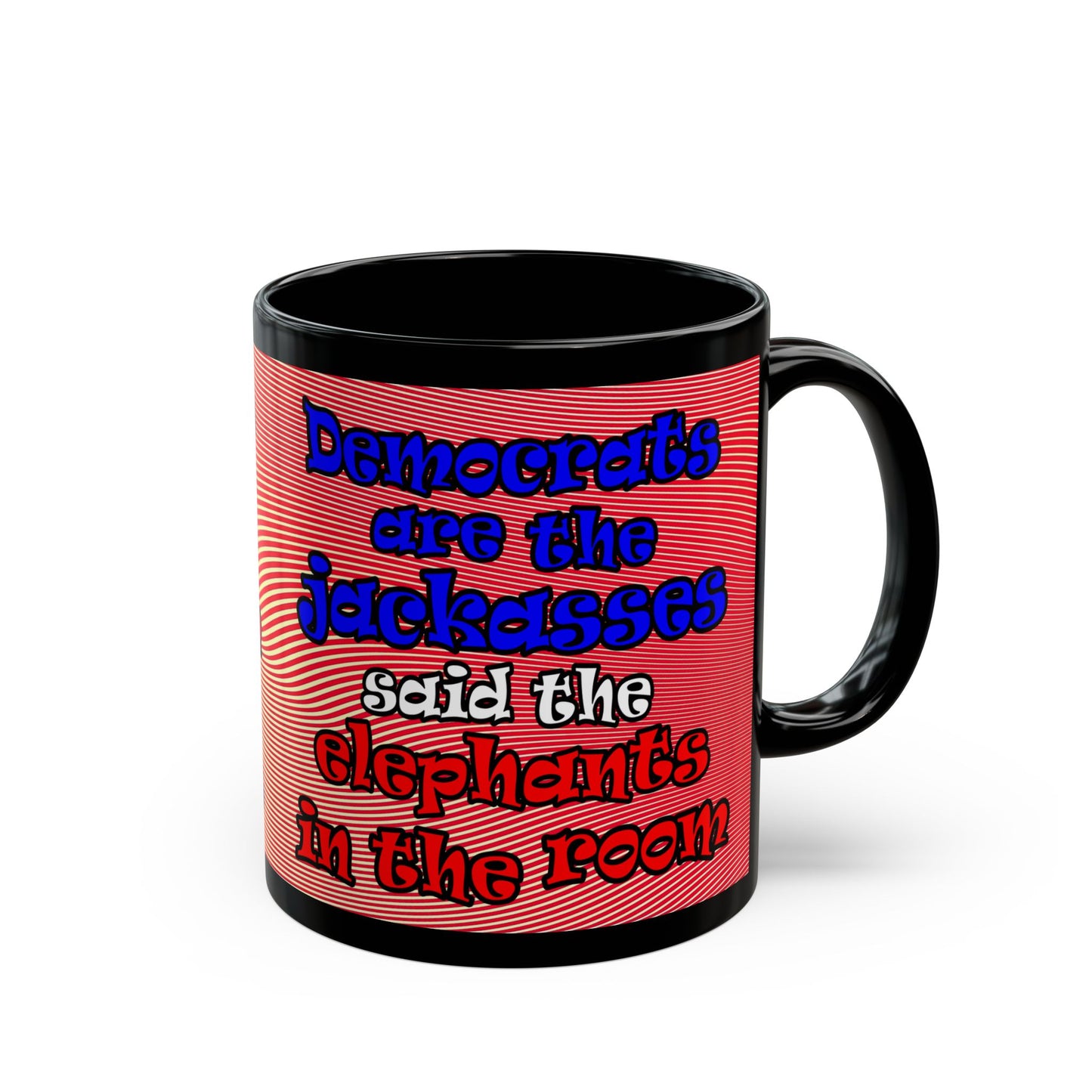 donkeys and elephants - Black Mug (yellow-orange wave)