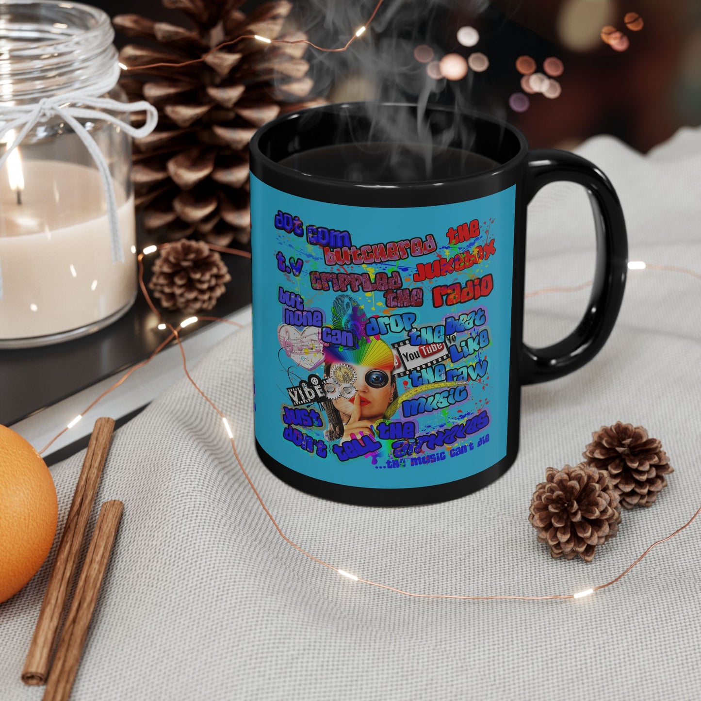 drop the beat - Black Mug (turquoise)