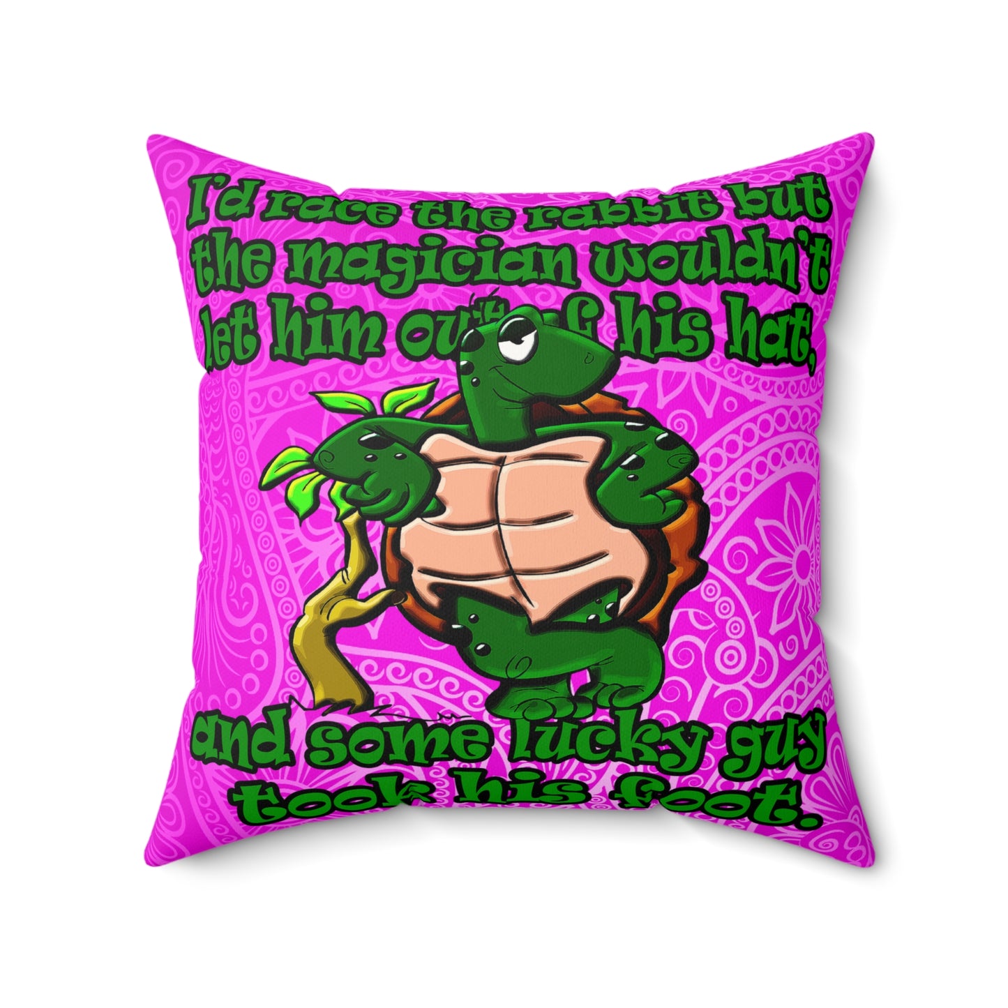 turtle race - Faux Suede Square Pillow - (pink swirl)