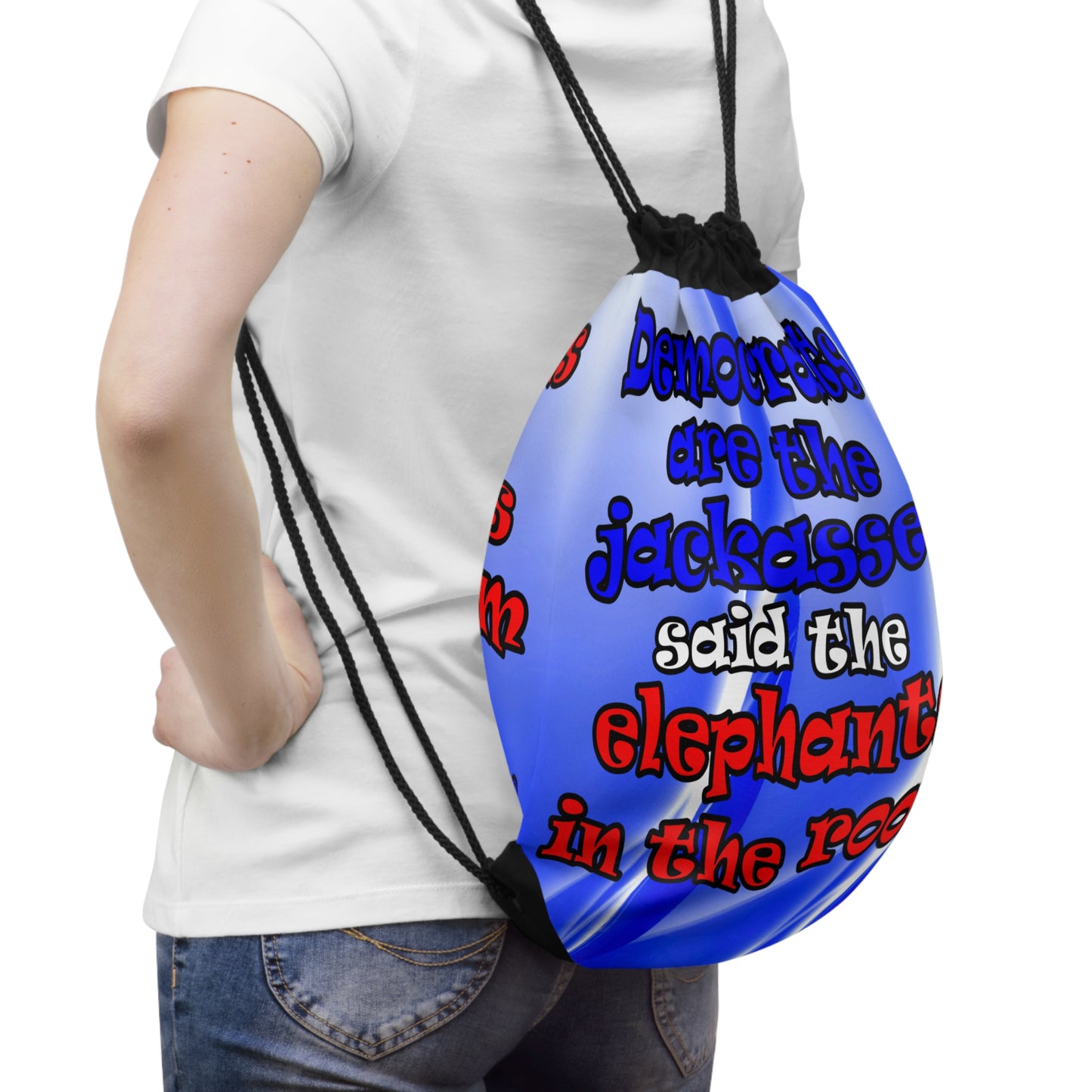 donkeys and elephants - Drawstring Bag (blue-white wave)