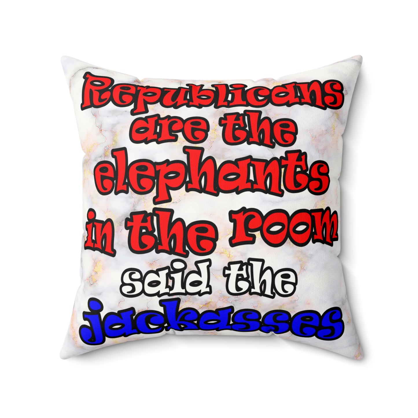 donkeys and elephants - Faux Suede Square Pillow - (white marble)