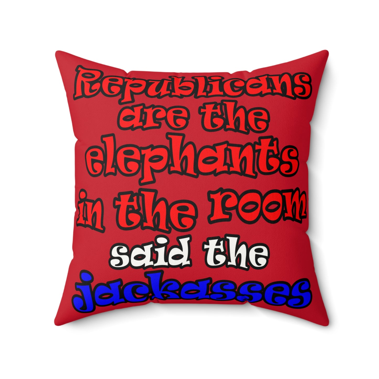 donkeys and elephants - Faux Suede Square Pillow - (dark red)