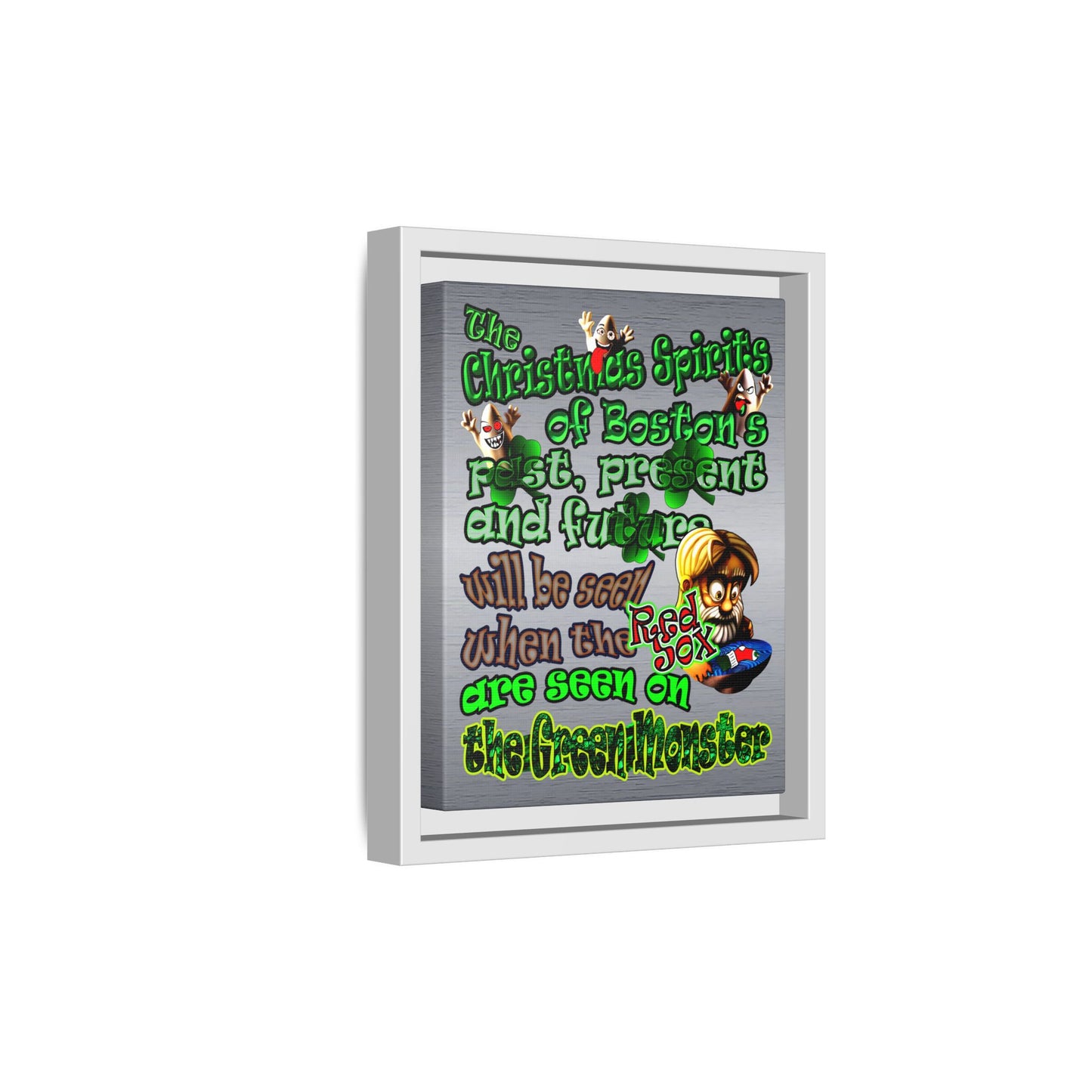 christmas spirits of boston - framed canvas art (brushed nickel)
