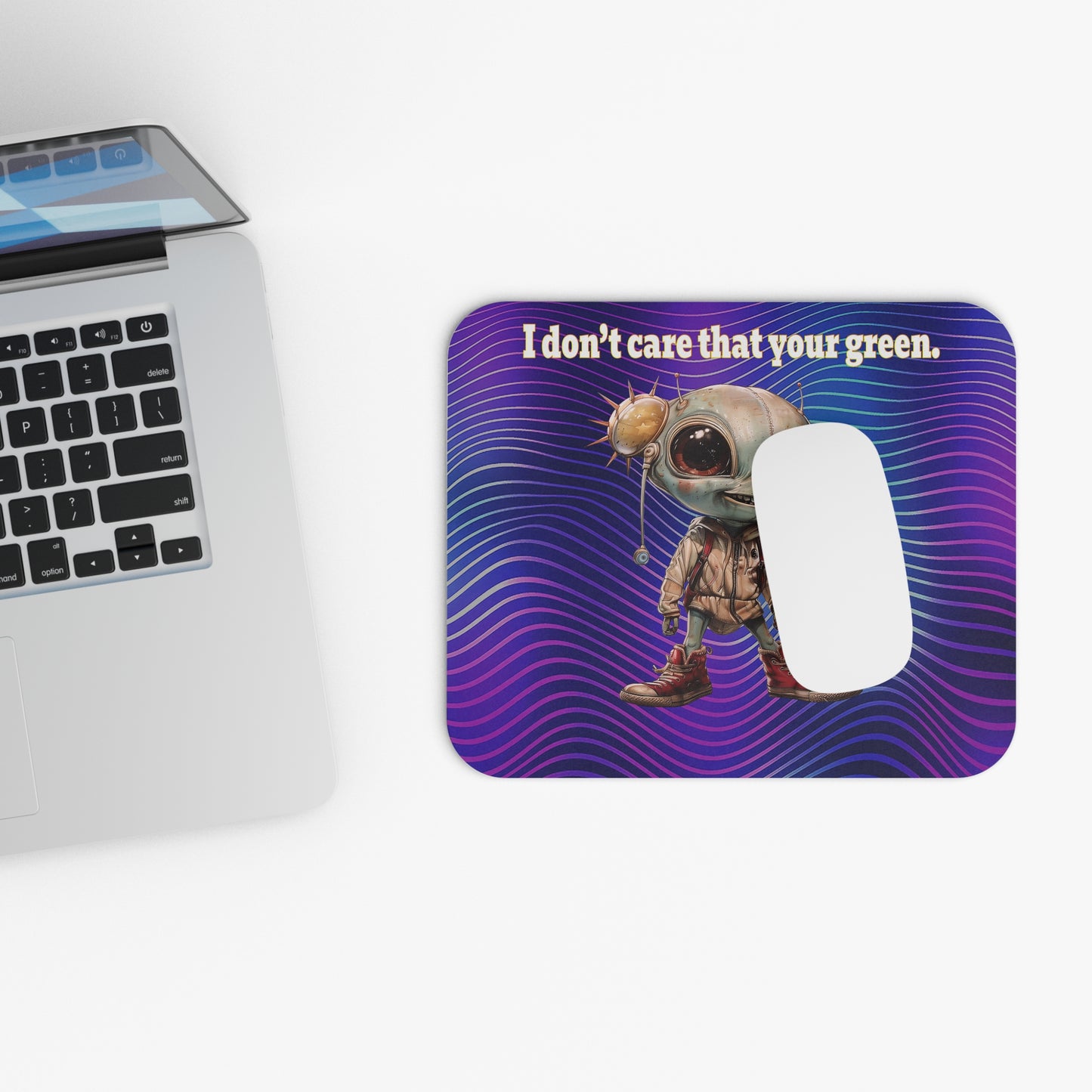 I don't care that your green - Mouse Pad (Rectangle) (purple wave)