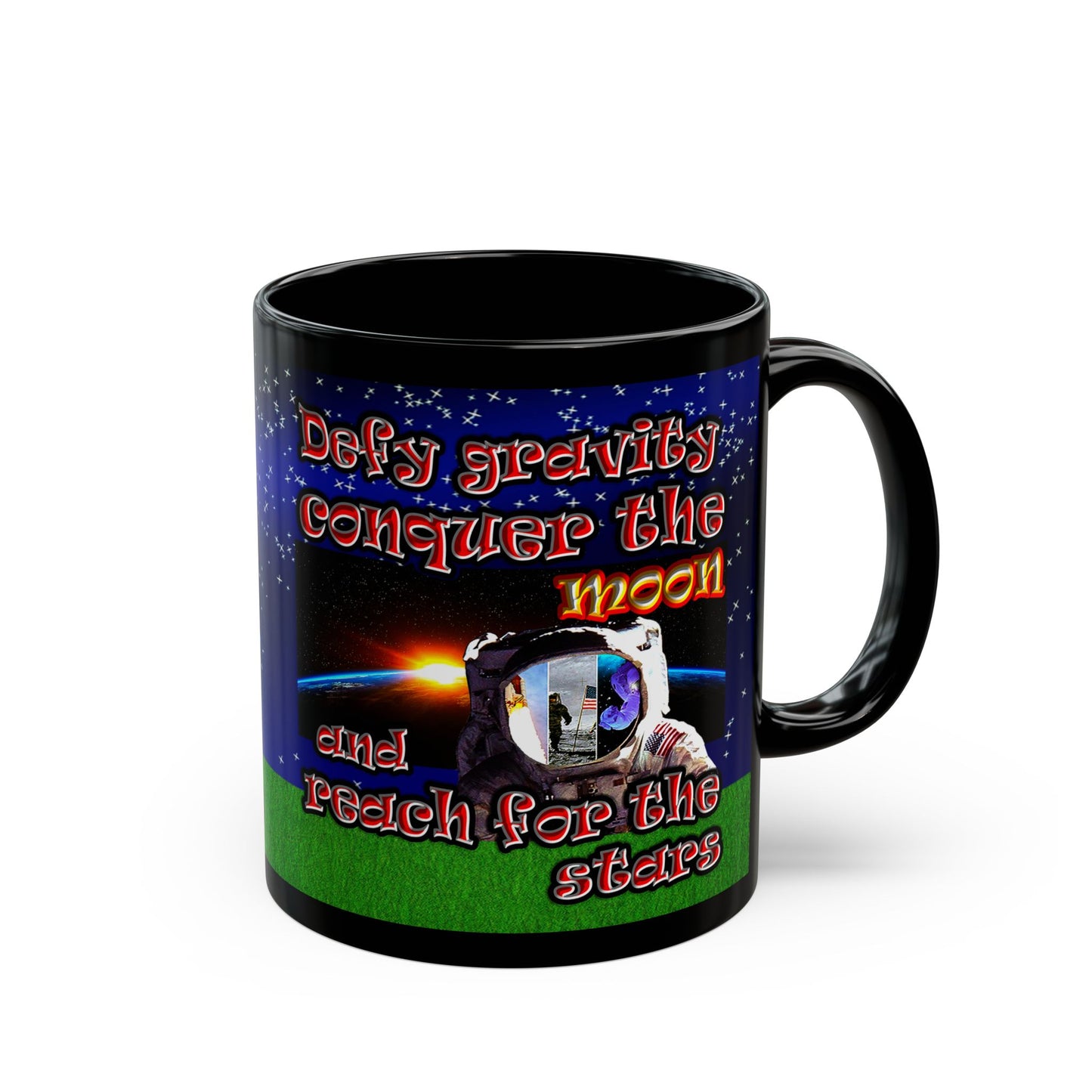 defy conquer reach - Black Mug ('snoops' background)