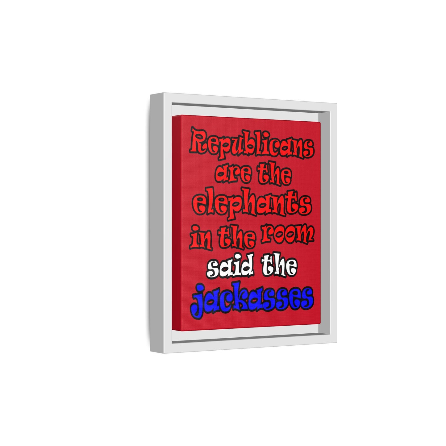 donkeys and elephants - framed canvas art (dark red)