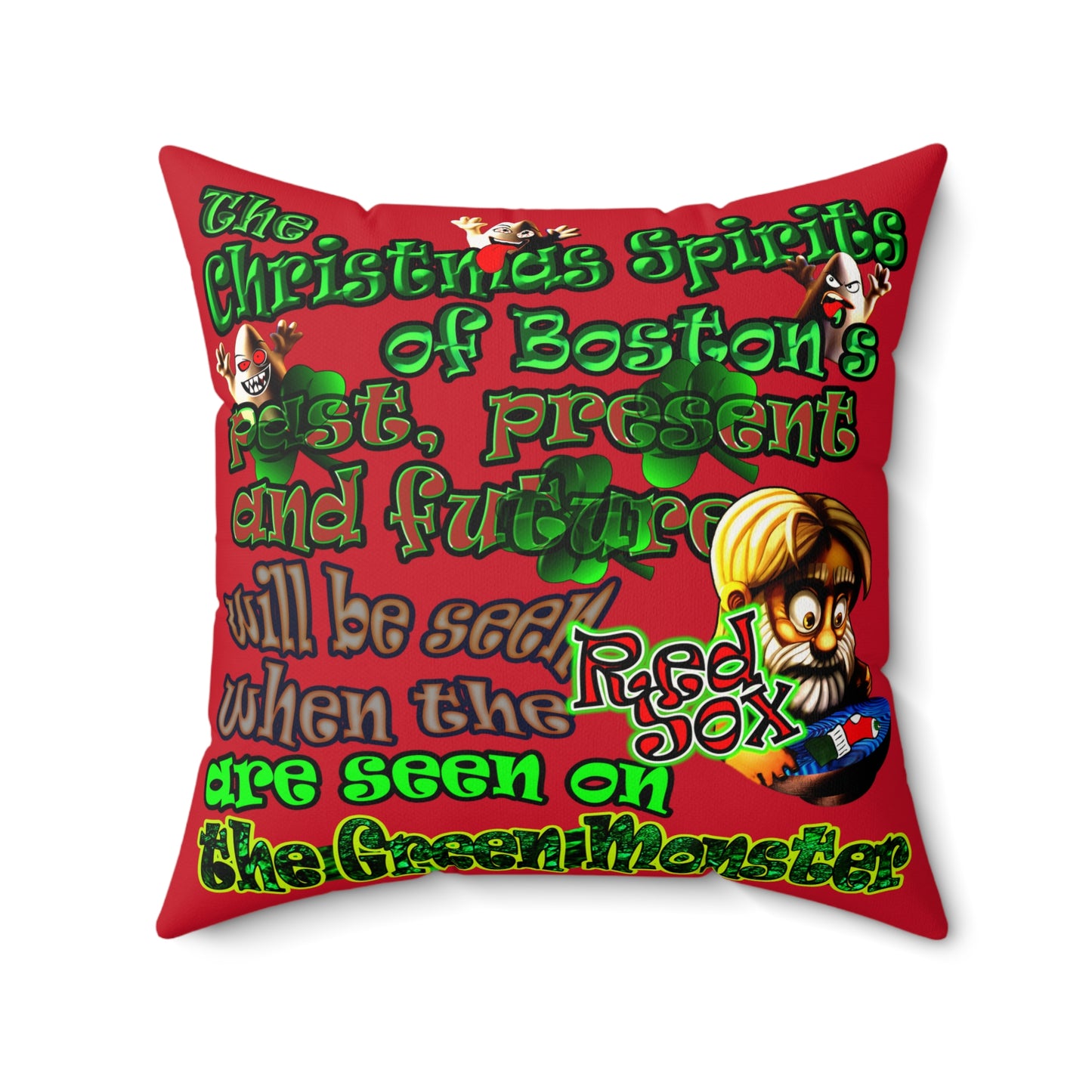 christmas spirits of boston - Faux Suede Square Pillow - (dark red)