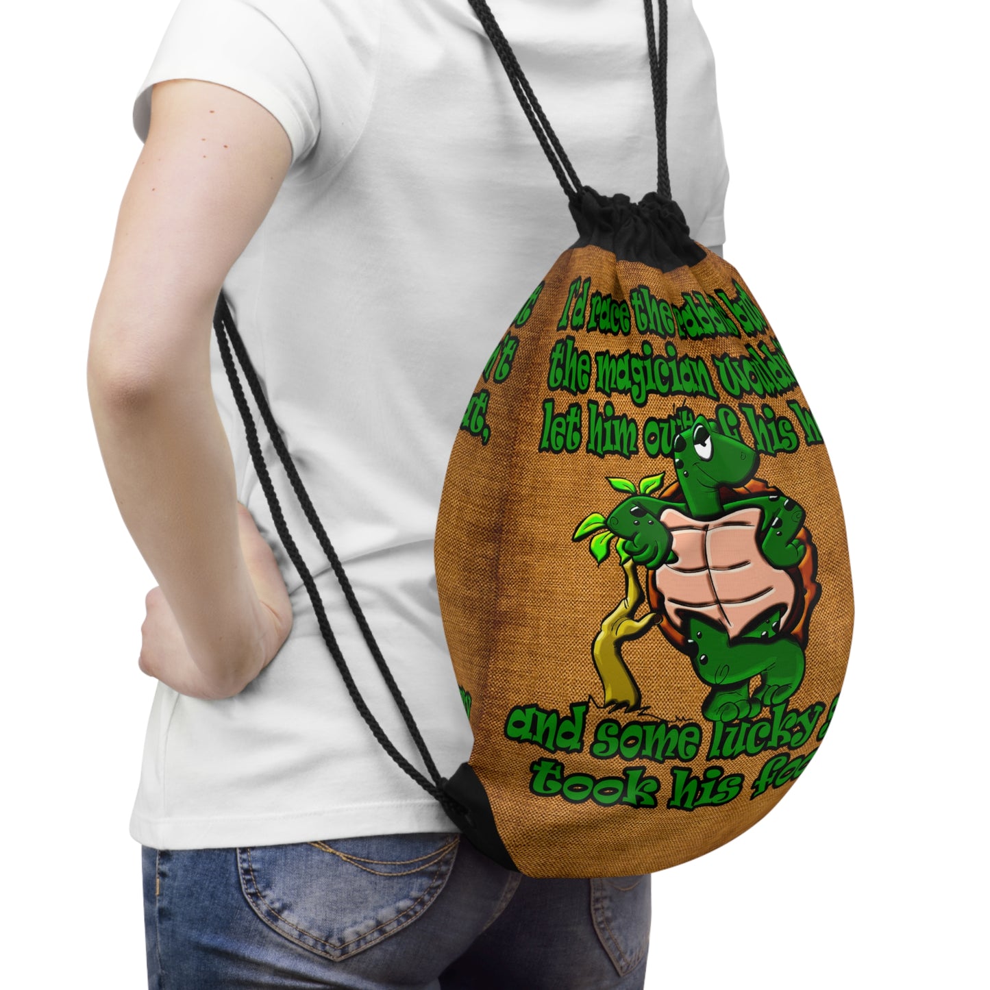 turtle race - Drawstring Bag (dichromatic brown papyrus)