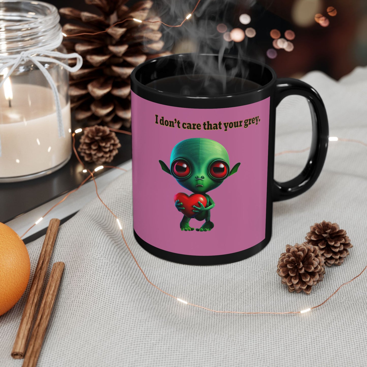 I don't care that your grey - Black Mug (light pink)