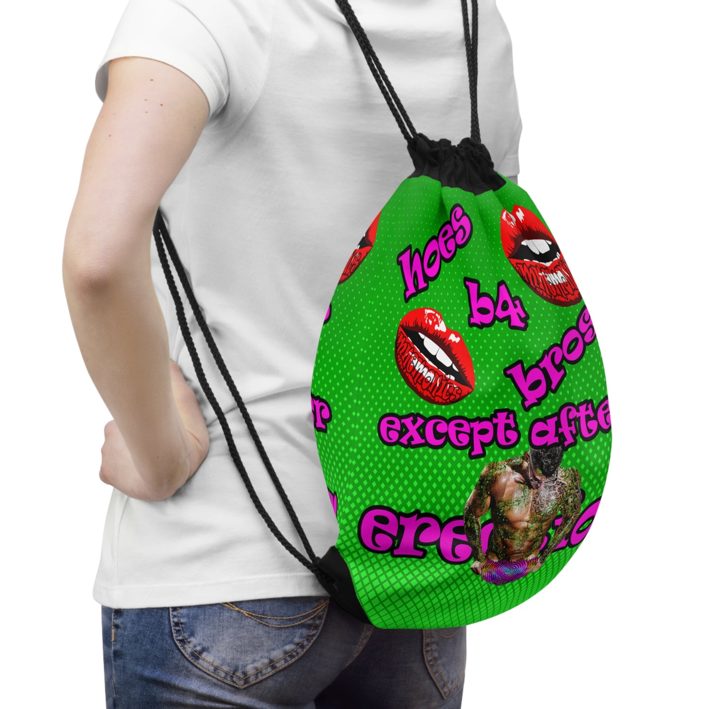 hoes b4 bros - Drawstring Bag (logo green)