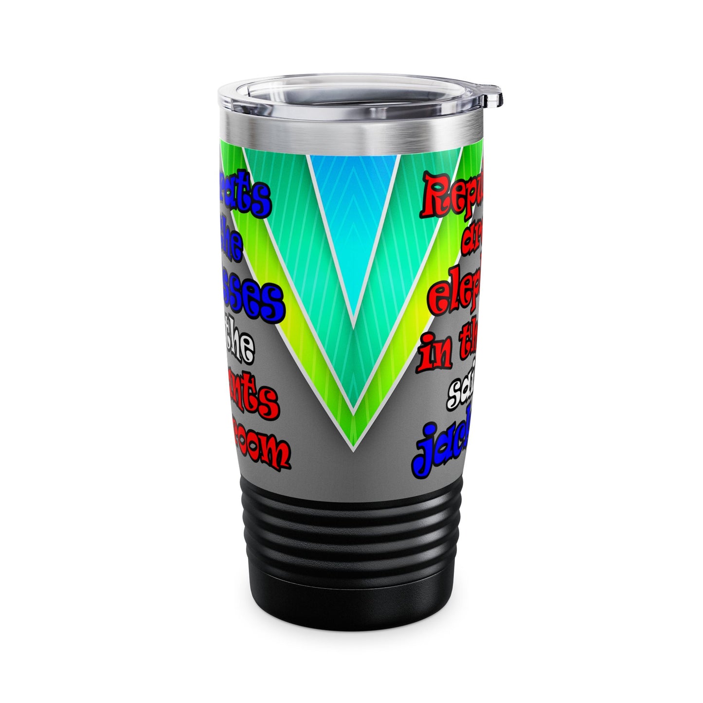 donkeys and elephants - Ringneck Tumbler, 20oz (rainbow split)