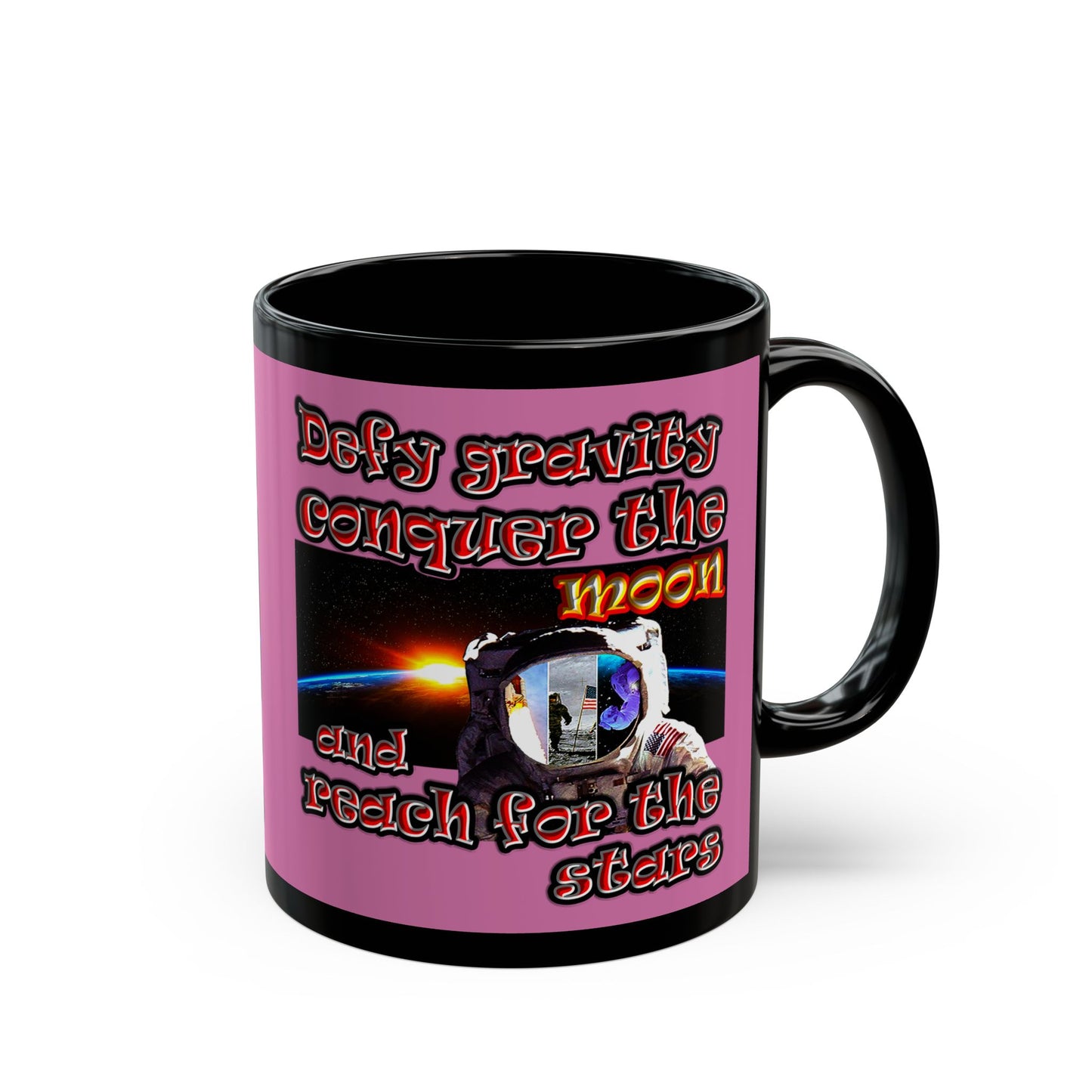 defy conquer reach - Black Mug (light pink)