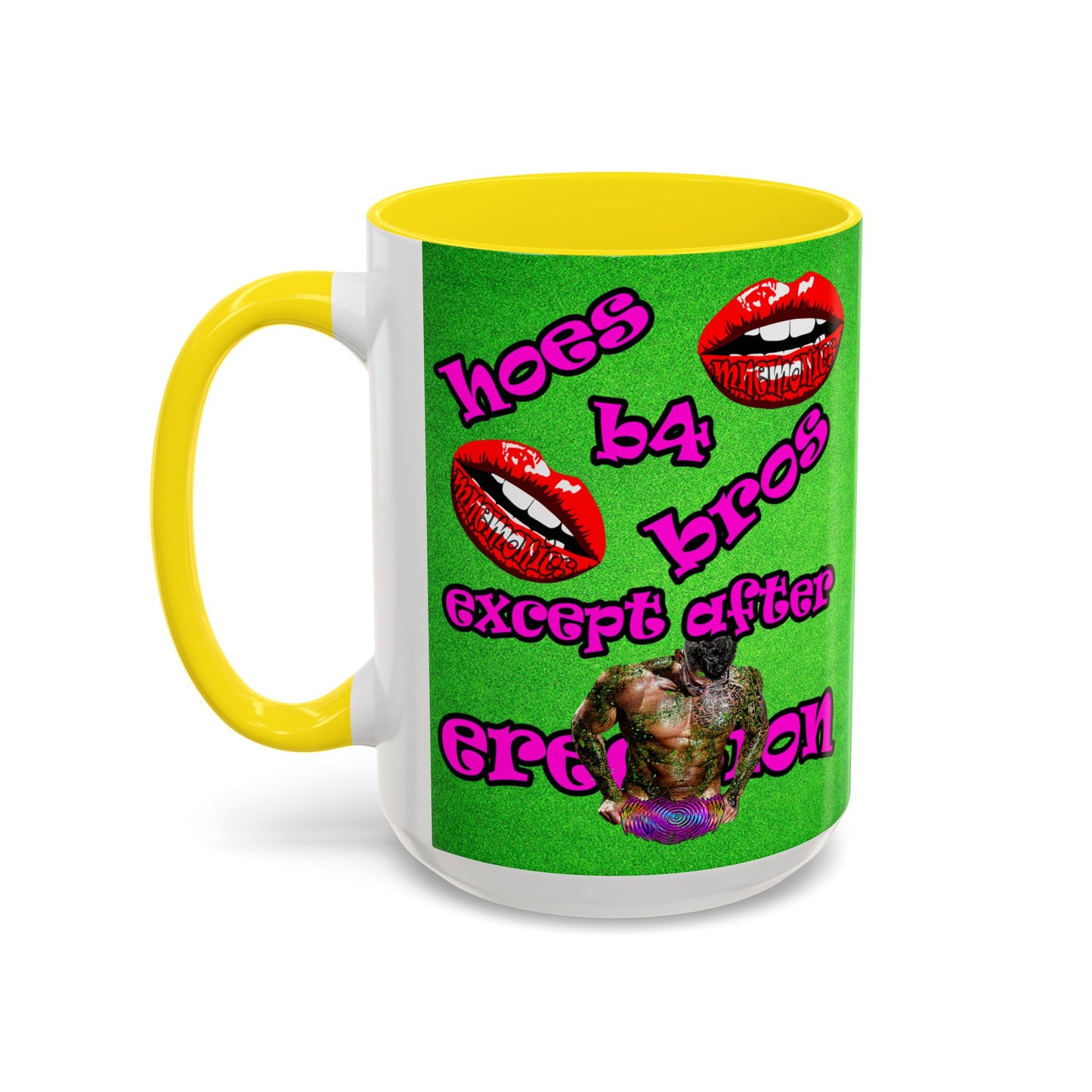 hoes b4 bros - Accent Mug (green turf)