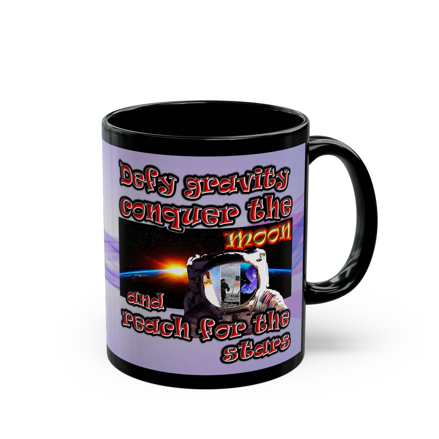 defy conquer reach - Black Mug (light blue-pink wave)
