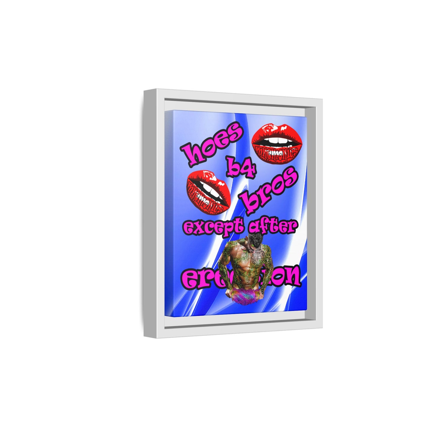 hoes b4 bros - framed canvas art (blue-white wave)