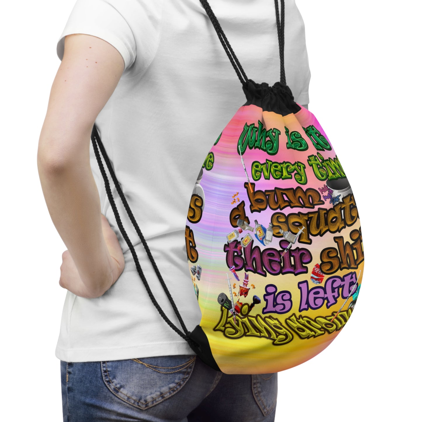 the bum's shit - Drawstring Bag (color blur)