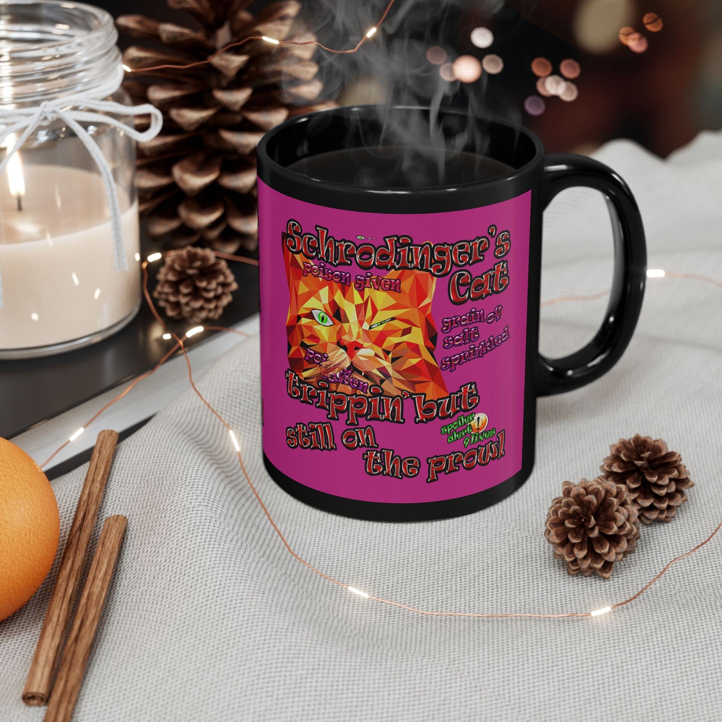 schrodinger's cat - Black Mug (pink)