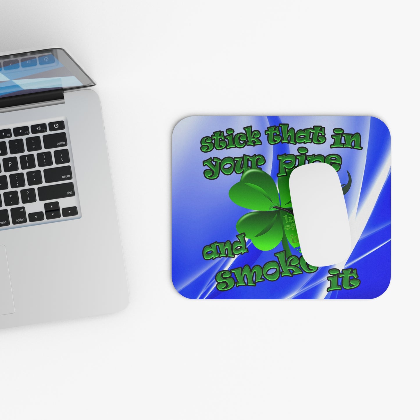 stick that in your pipe and smoke it - Mouse Pad (Rectangle) (blue-white wave)
