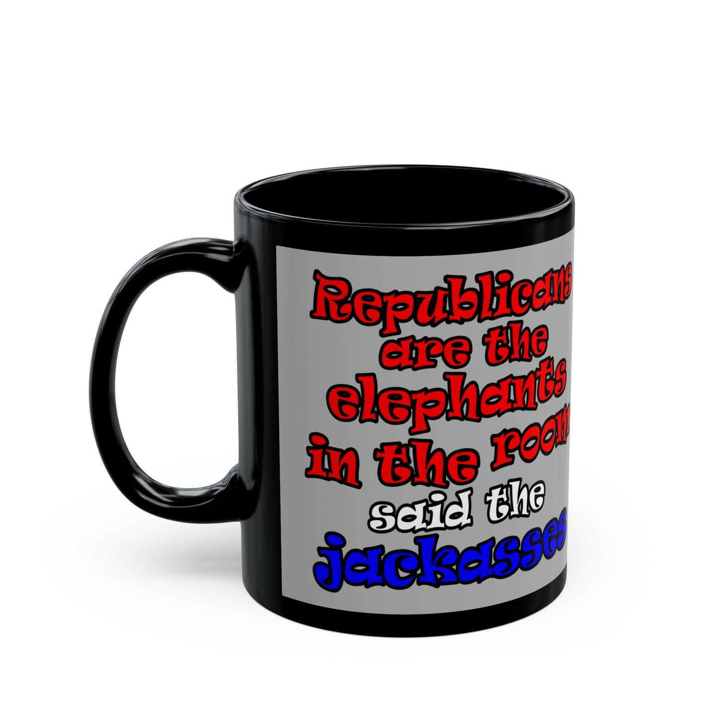 donkeys and elephants - Black Mug (light grey)