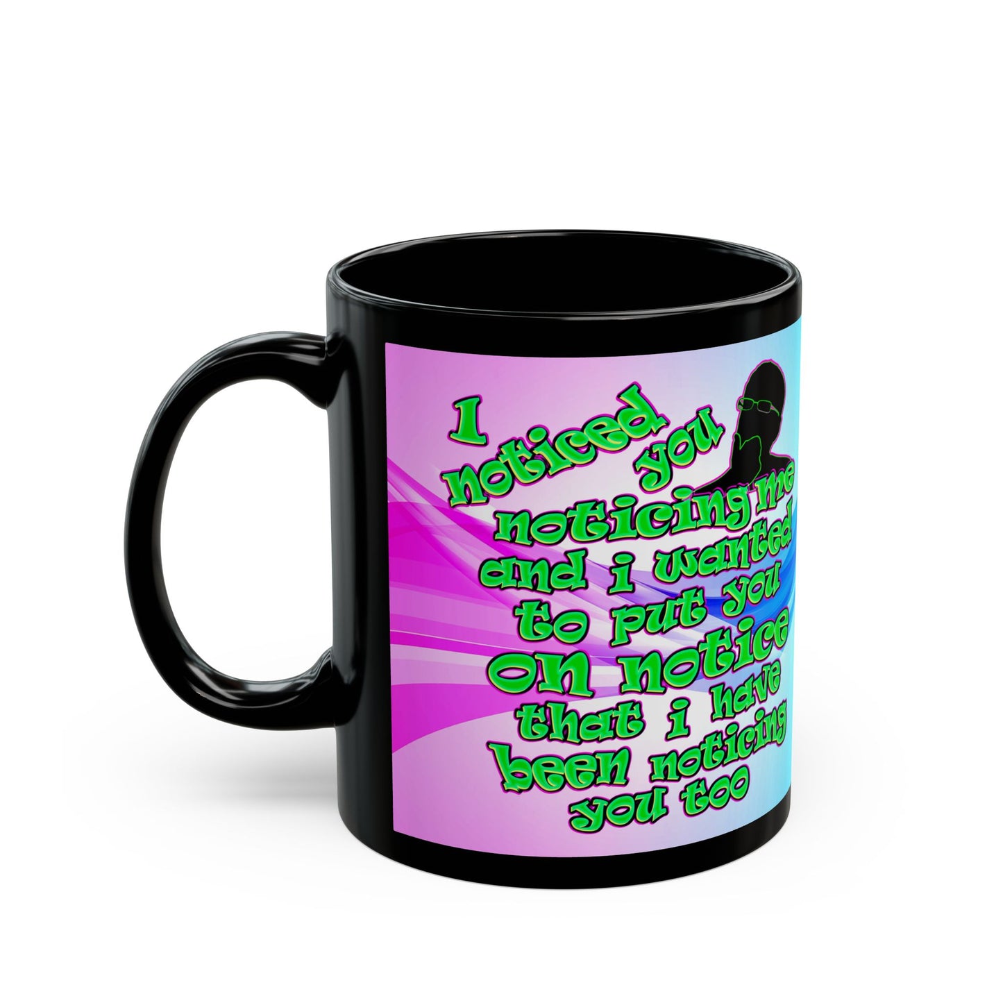 noticed you noticing - Black Mug (light blue-pink wave)