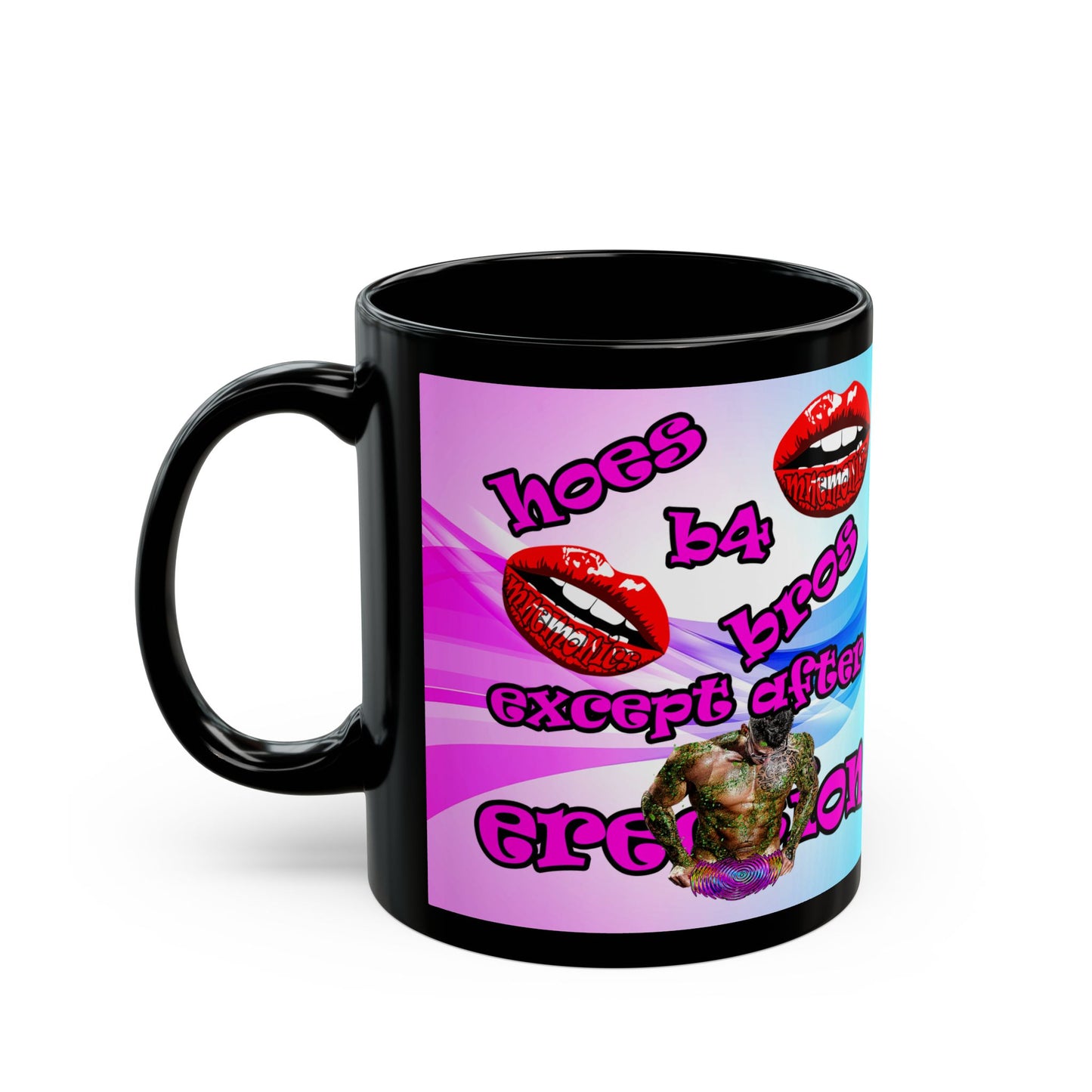 hoes b4 bros - Black Mug (light blue-pink wave)