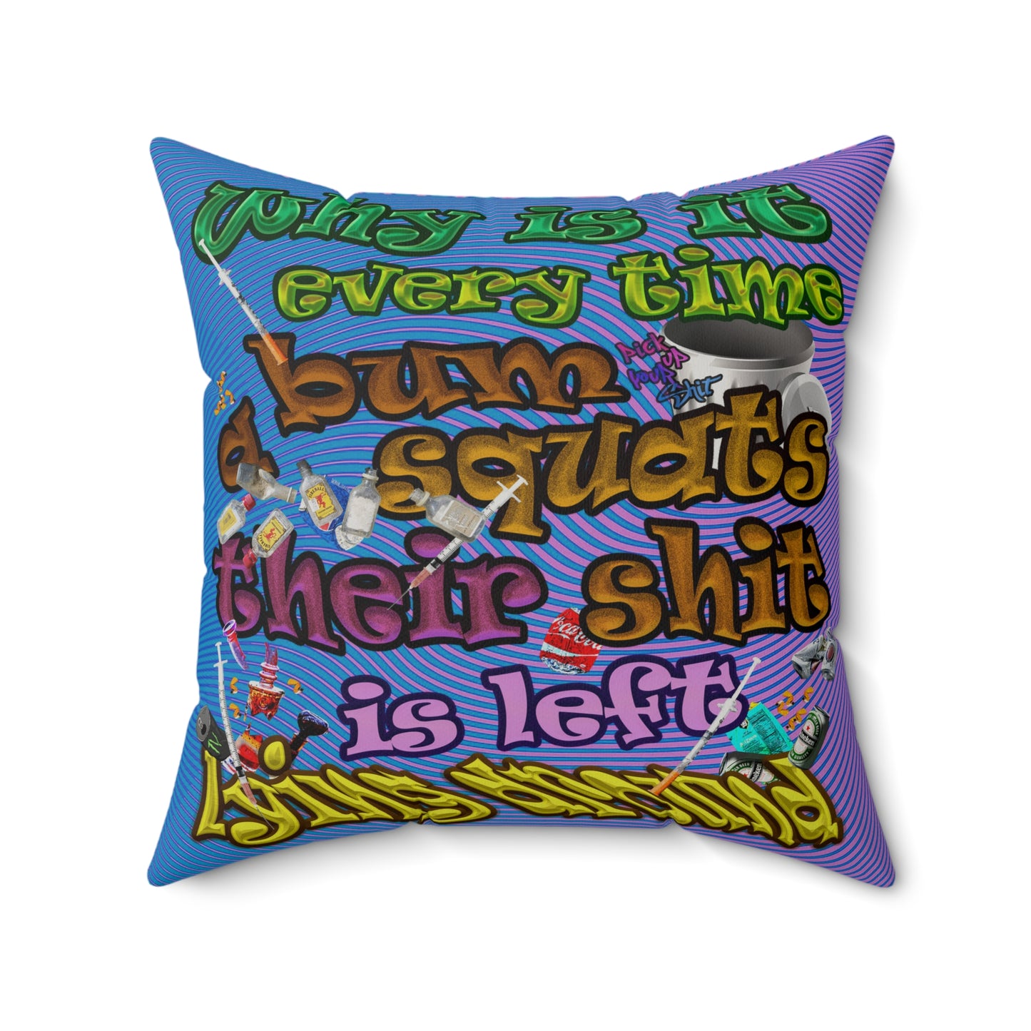 the bum's shit - Faux Suede Square Pillow - (light blue-purple wave)