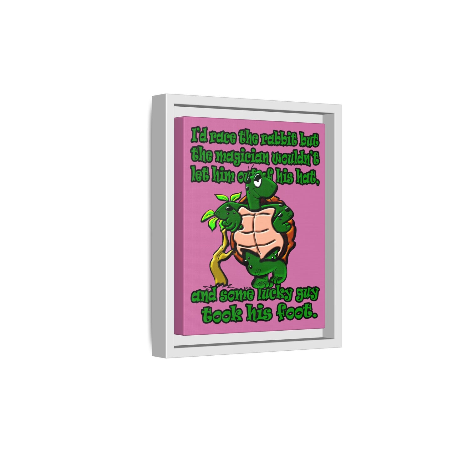 turtle race - framed canvas art (light pink)