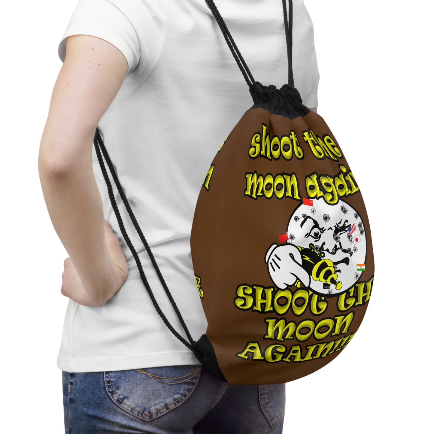 shoot the moon again - Drawstring Bag (brown)