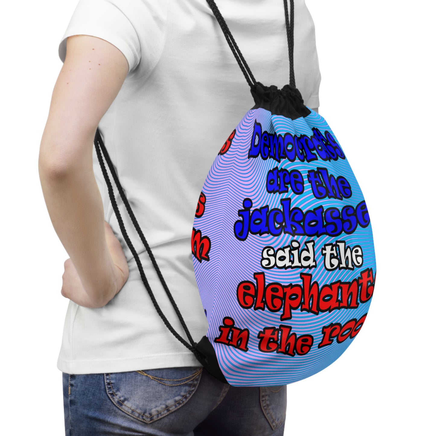 donkeys and elephants - Drawstring Bag (light blue-purple wave)